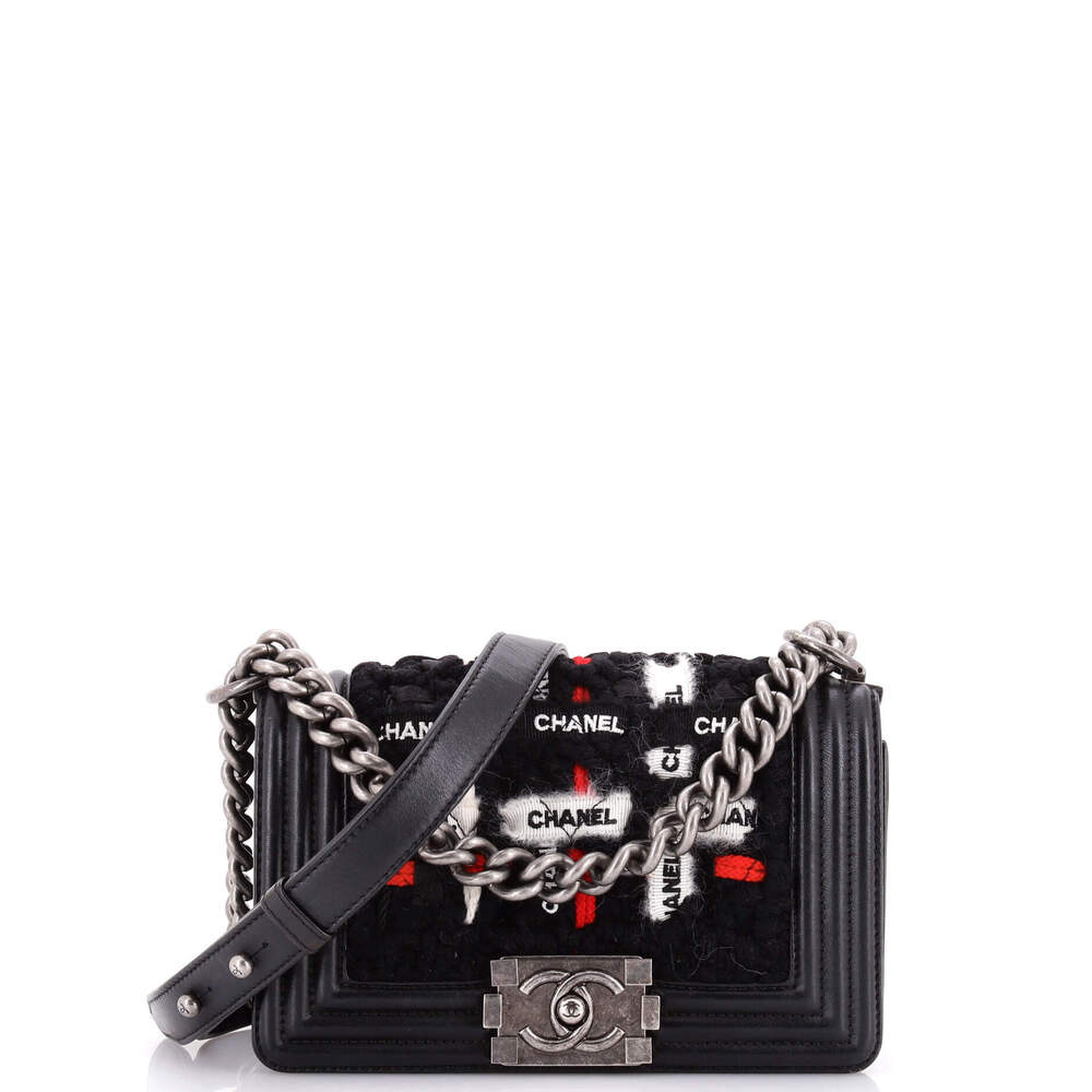 Chanel Small Boy Flap Bag Quilted Logo Ribbon and Tweed